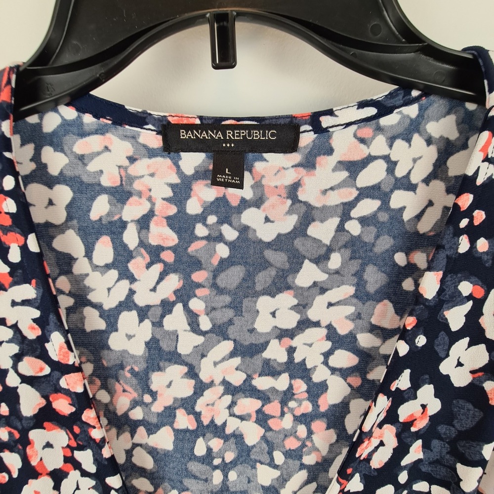 Banana Republic Womens Navy Pink Floral True Wrap Dress 3/4 Sleeve Size L - Picture 2 of 8